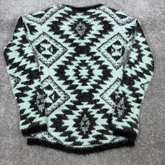 Y2K Say What Sweater Women's Large Green Long Sleeve Aztec Western Cozy Fuzzy - Picture 2 of 6